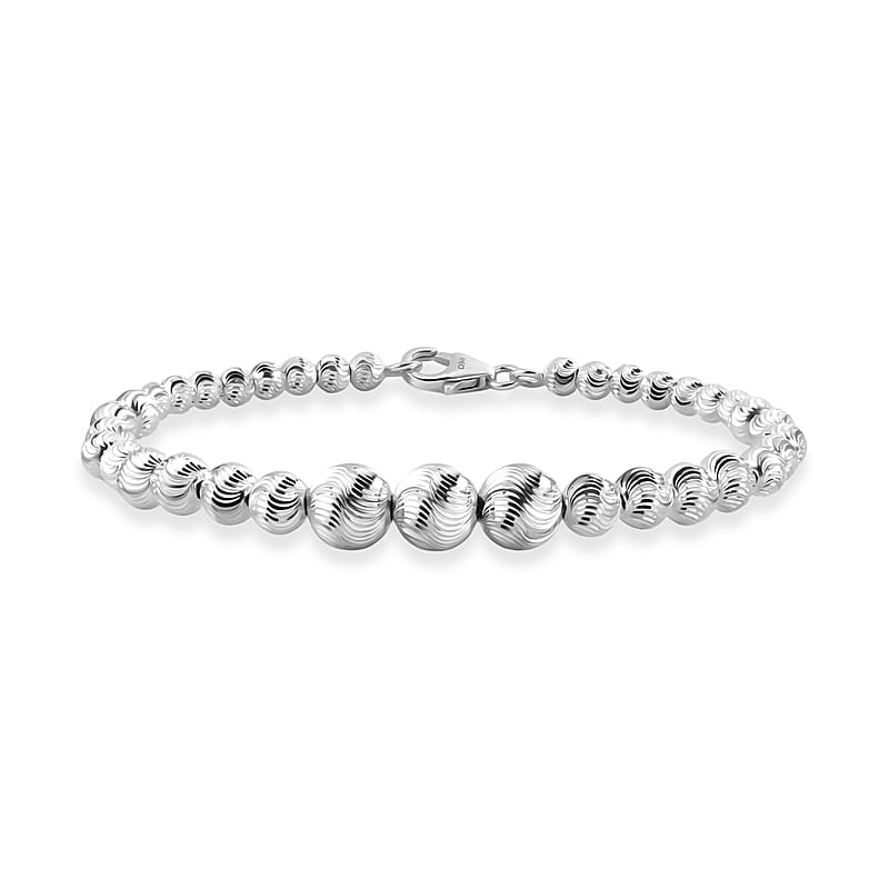 D'Joy Sterling Silver Diamond-cut Beaded Bracelet (7.25 In) 8 Grams