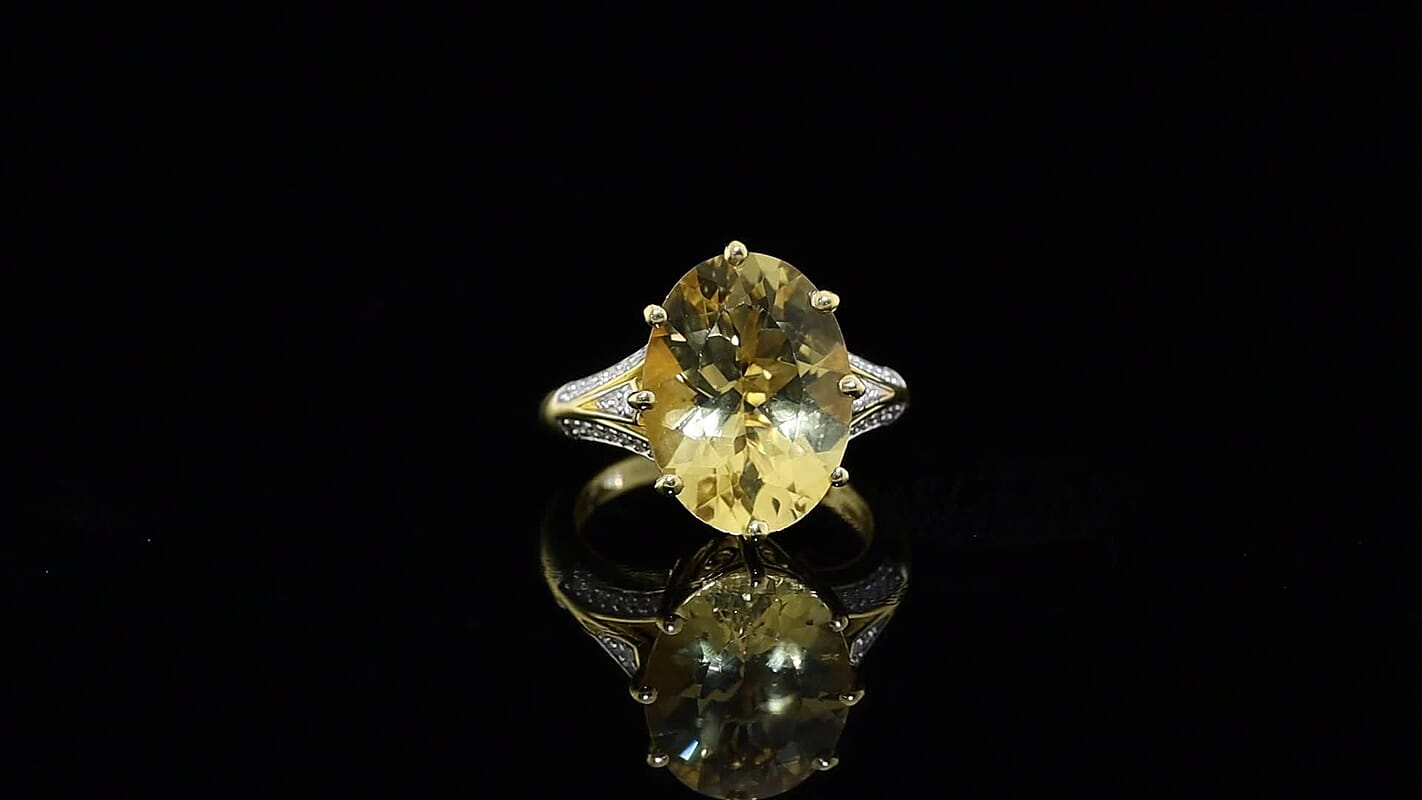 D'Joy Yellow Labradorite, Moissanite Ring in 18K Vermeil YG Over Sterling Silver (Size 10.0) 8.30 ctw