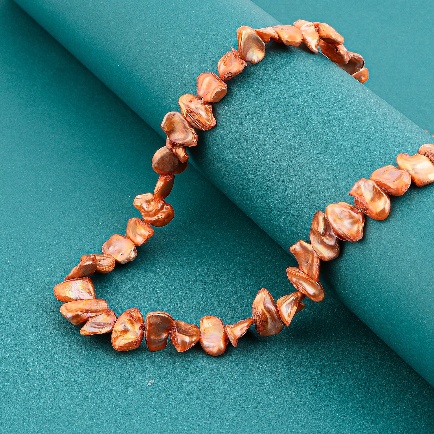 GCS Dyed Orange Fresh Water Pearl Round Free Strand (16 Inches)