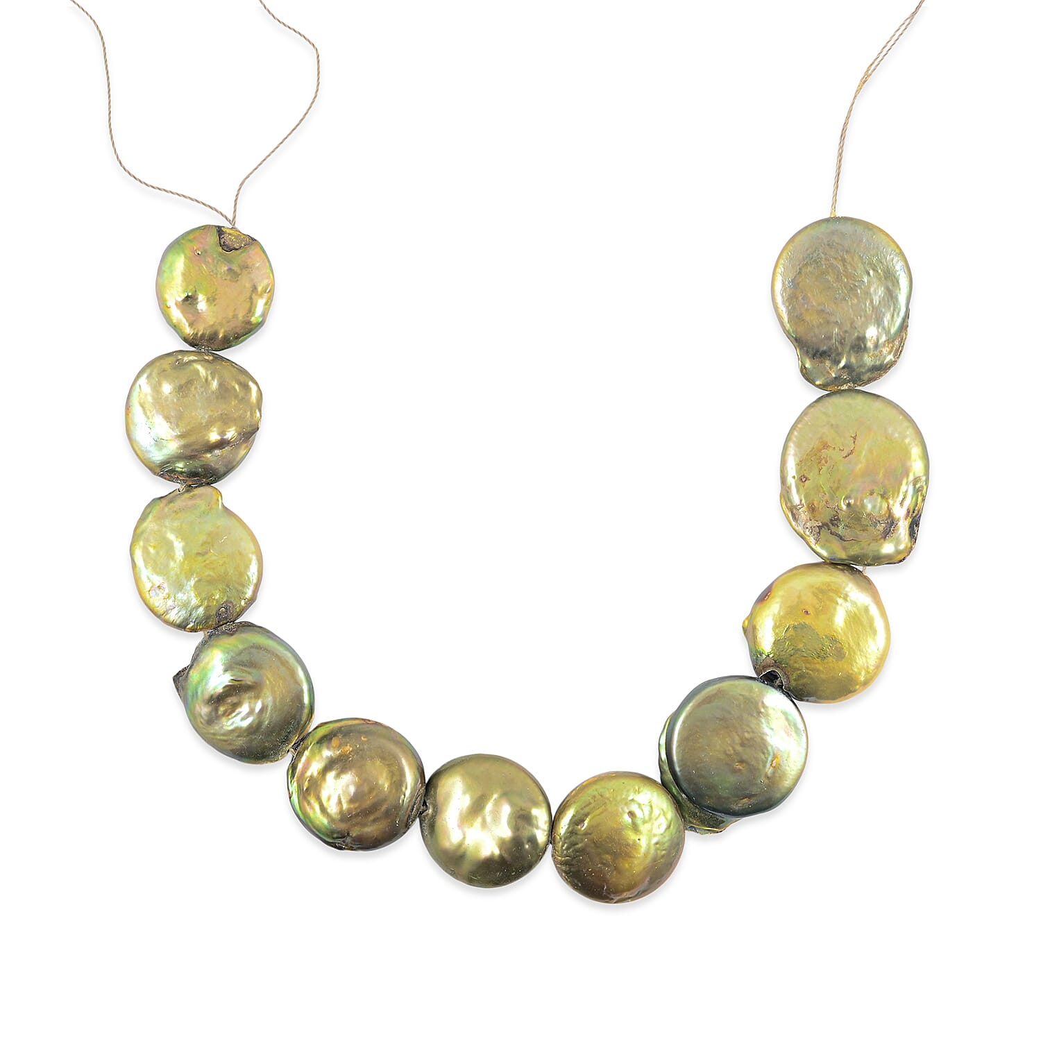 Large Olive Coin Dark Green Dyed Pearl Beaded Strand Necklace 16 Inches