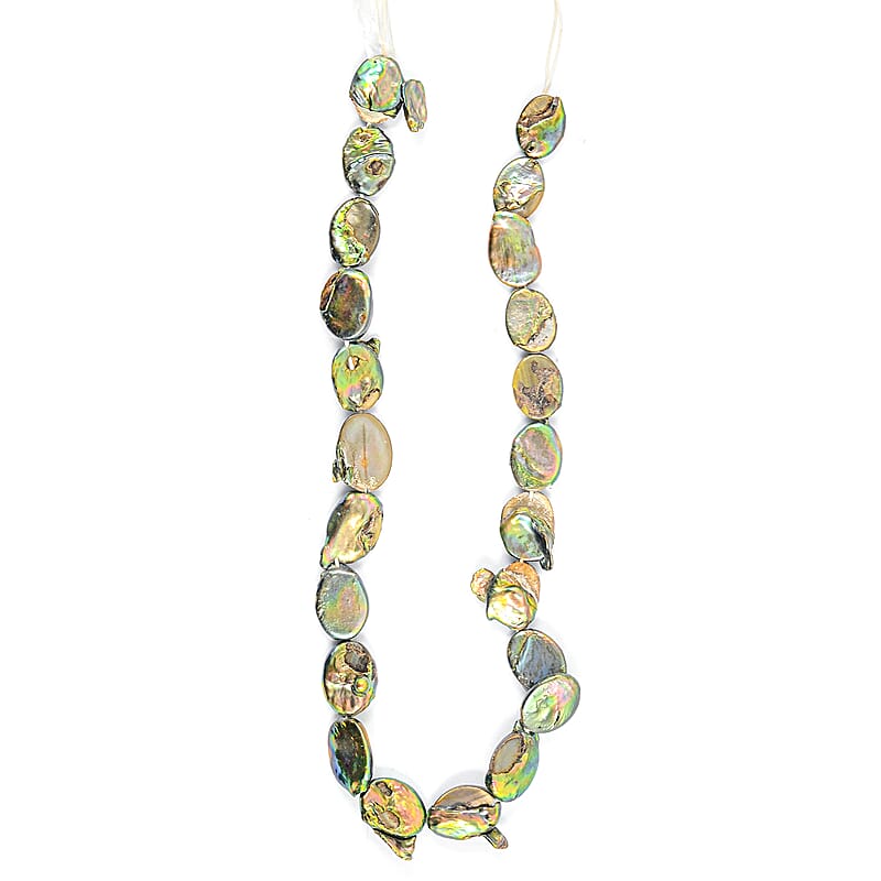 GCS Small Olive Coin Dark Green Dyed Pearl Beaded Strand 15.5 Inches