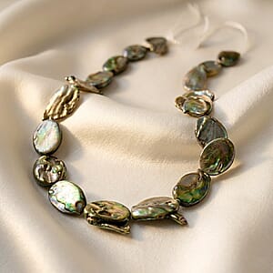 Small Olive Coin Dark Green Dyed Pearl Beaded Strand Necklace 15.5 Inches