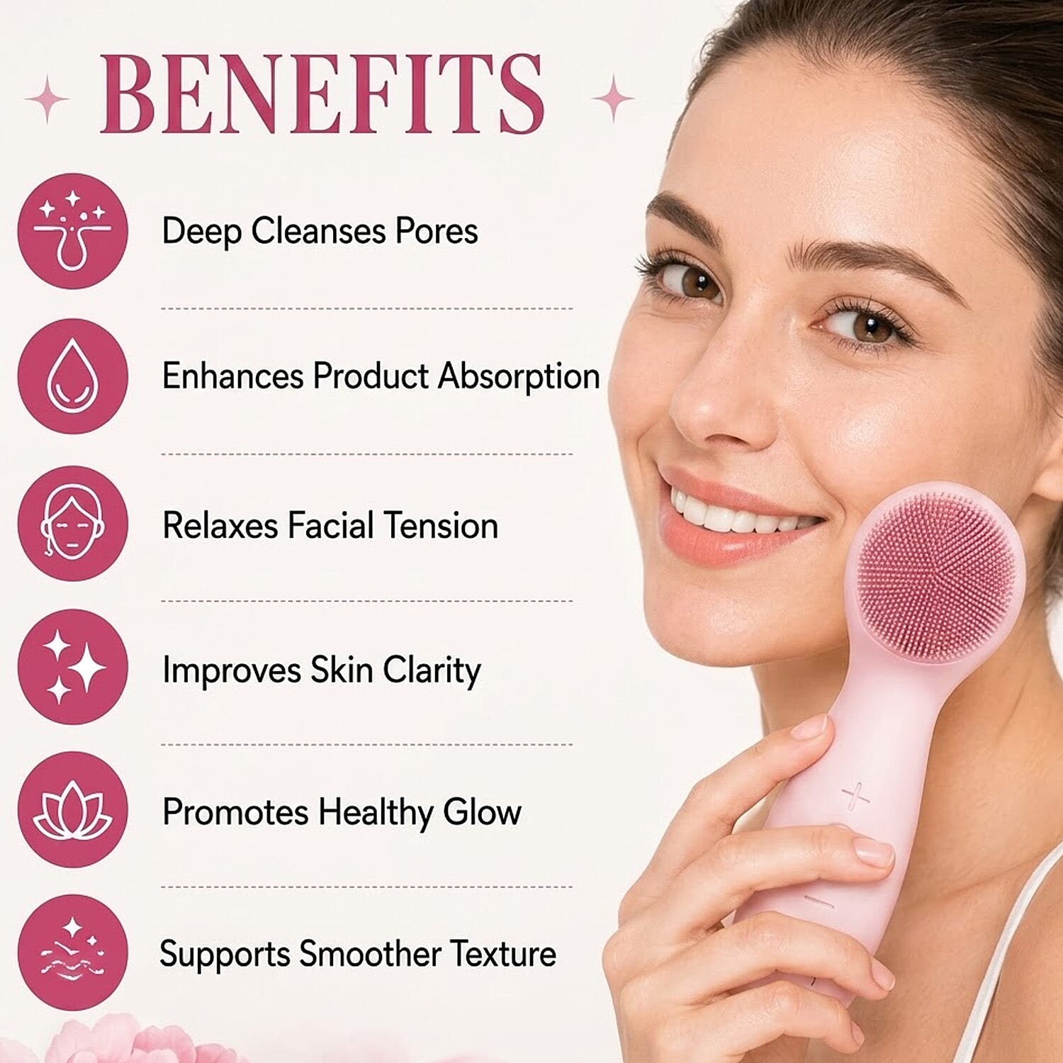 Pursonic Pink 3-in-1 Facial Cleansing Device with 7 Color LED