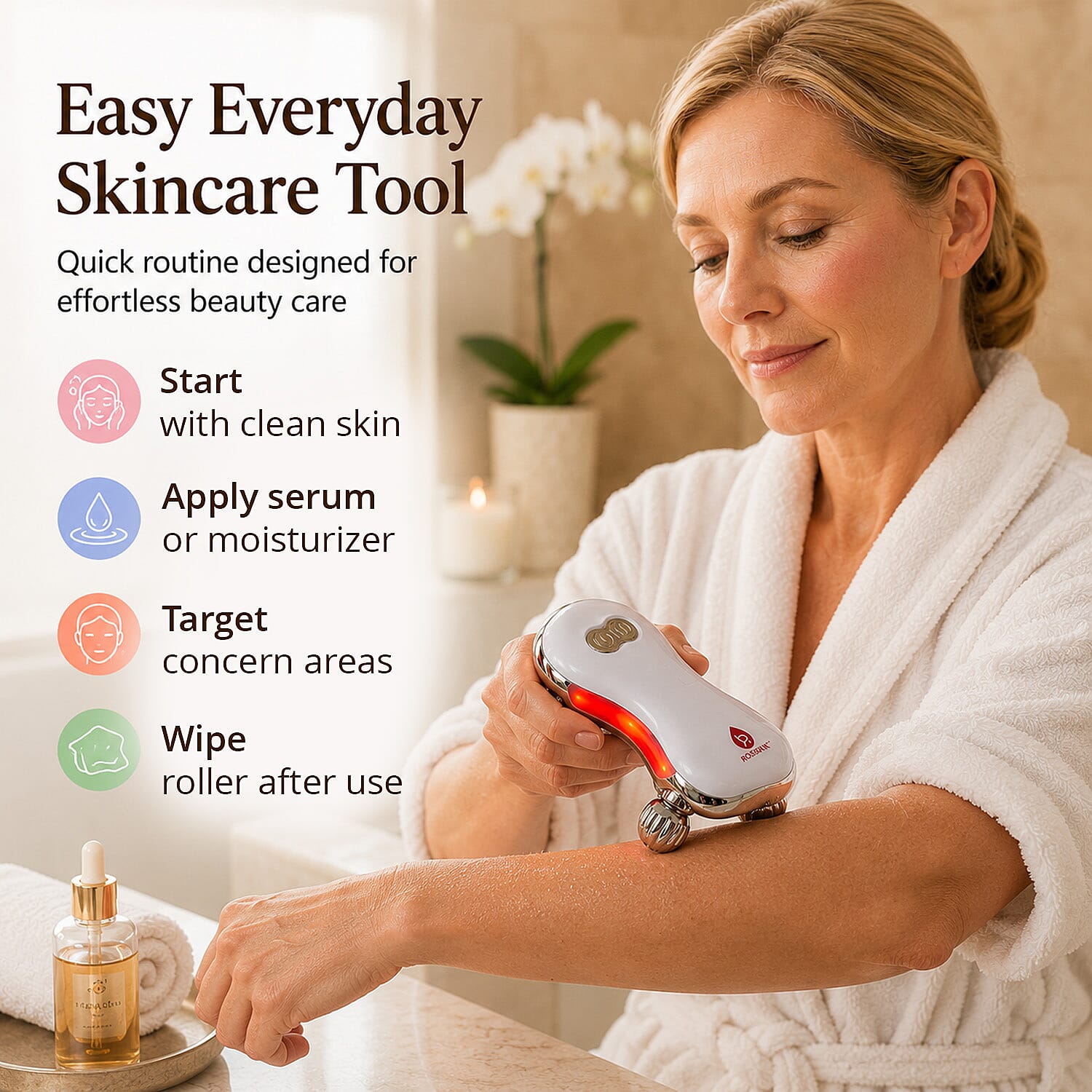 Pursonic White 5-in-1 LED Light Therapy Skin Roller Massager