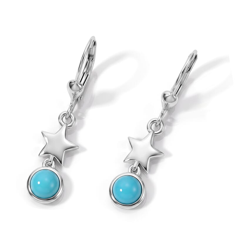D'Joy Sleeping Beauty Turquoise 1.00 ctw Dangling Earrings in Rhodium Over Sterling Silver