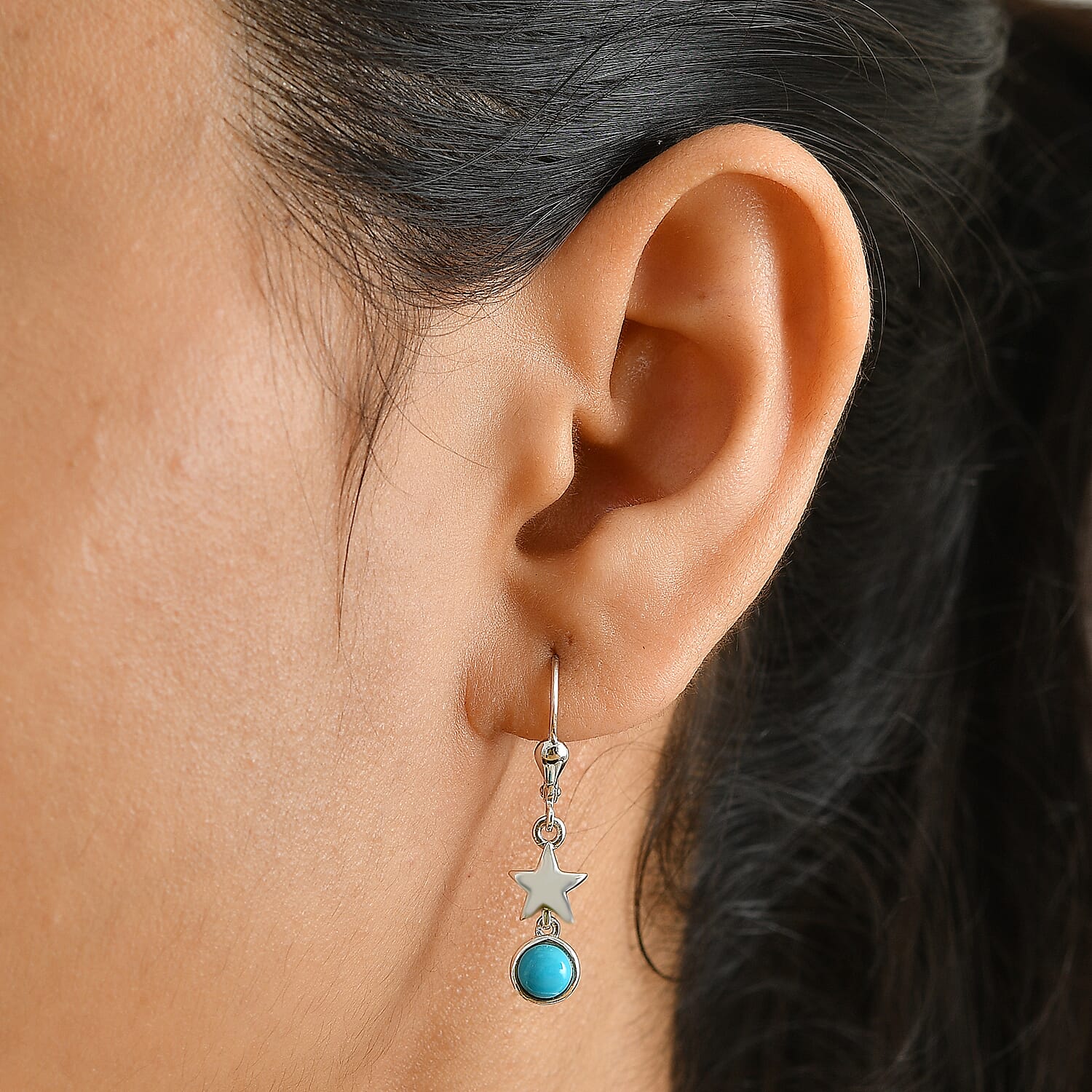 D'Joy Sleeping Beauty Turquoise 1.00 ctw Dangling Earrings in Rhodium Over Sterling Silver