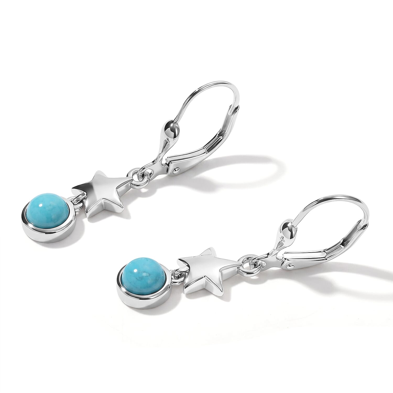 D'Joy Sleeping Beauty Turquoise 1.00 ctw Dangling Earrings in Rhodium Over Sterling Silver