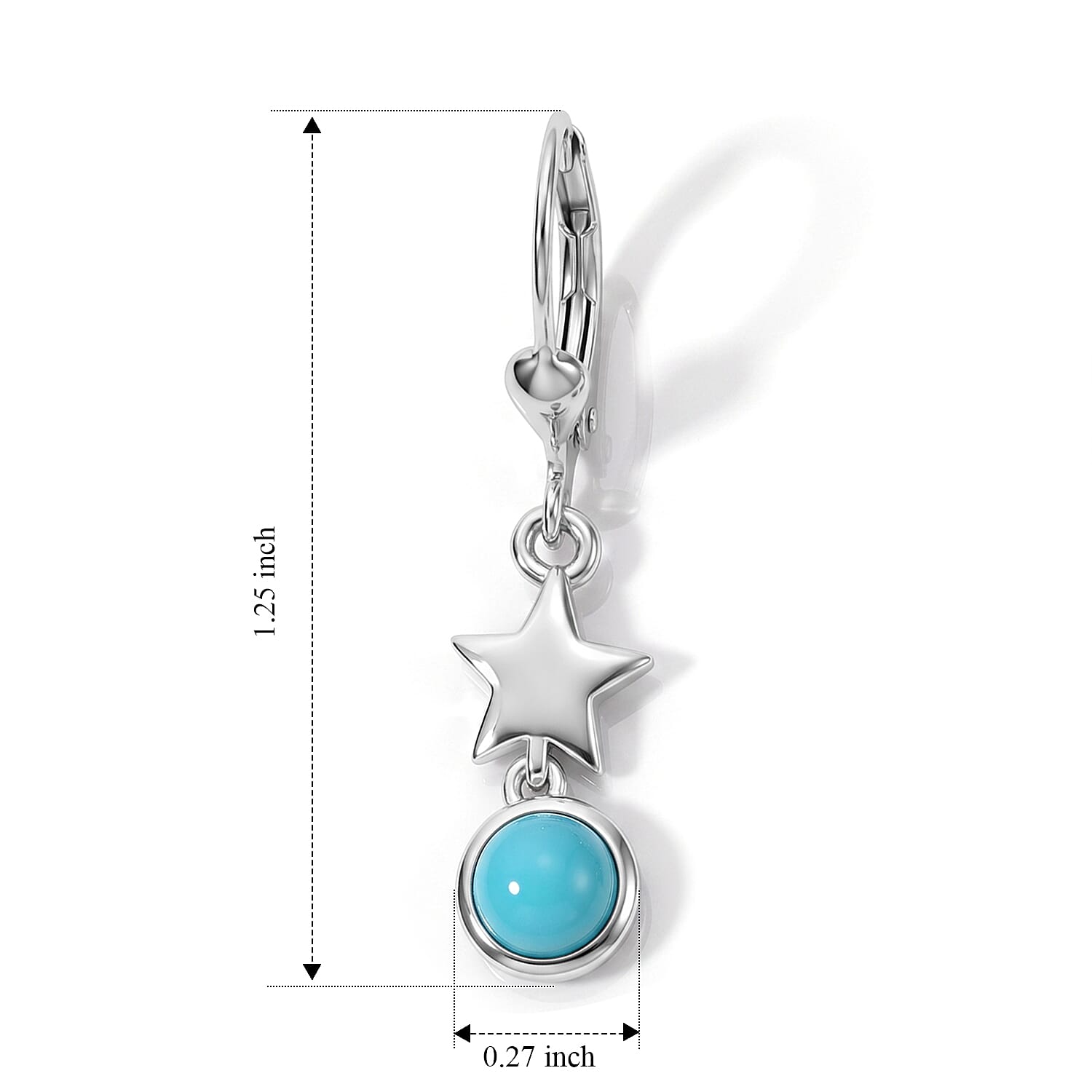 D'Joy Sleeping Beauty Turquoise 1.00 ctw Dangling Earrings in Rhodium Over Sterling Silver