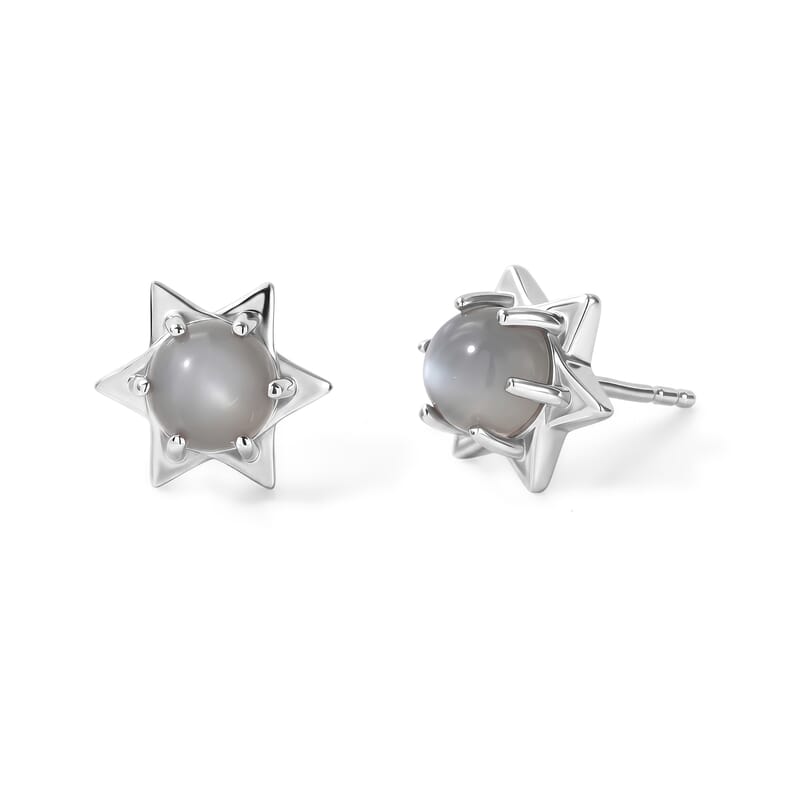 D'Joy Sri Lankan Titanium Moonstone 2.00 ctw Earrings in Rhodium Over Sterling Silver