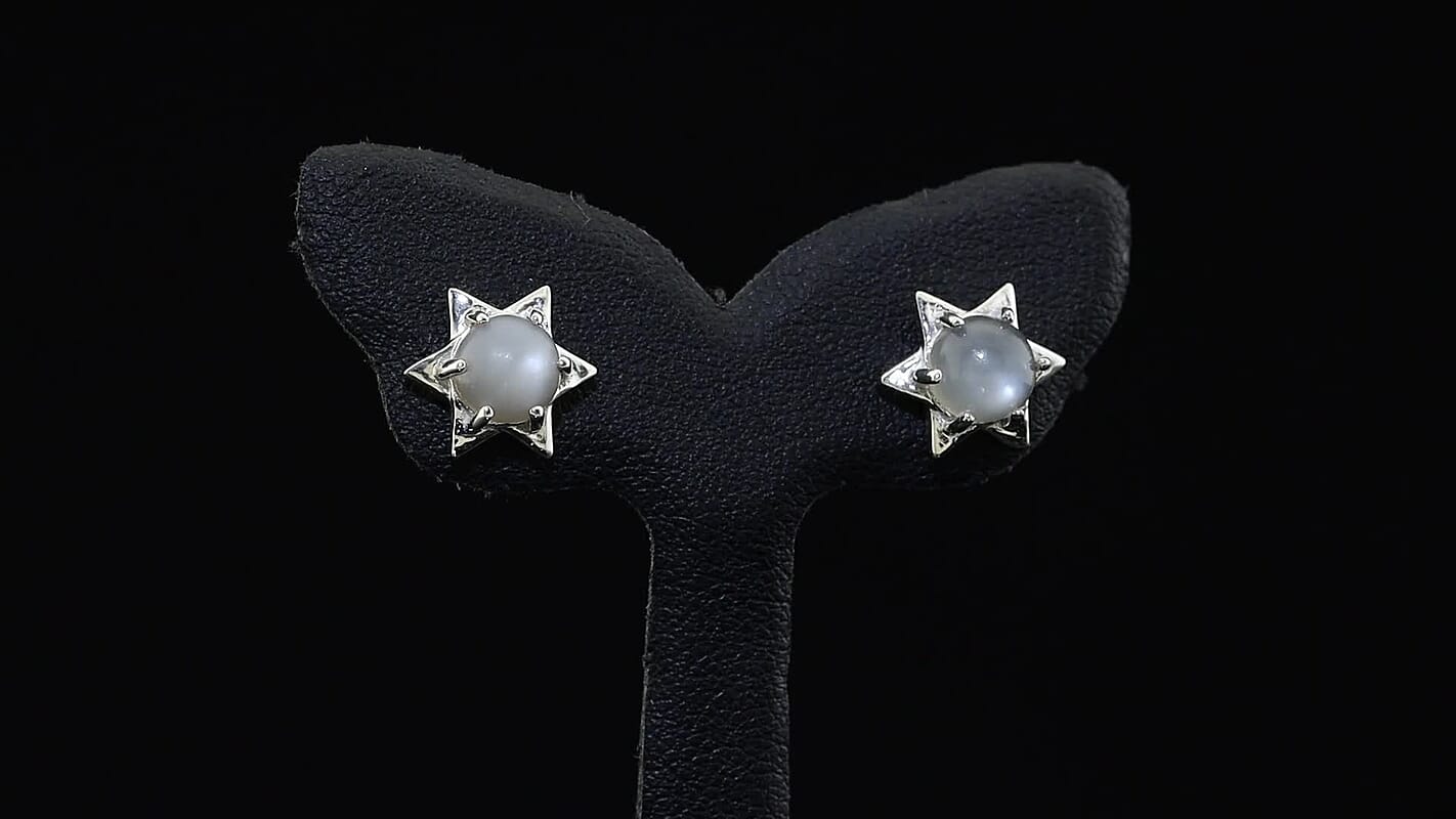 D'Joy Sri Lankan Titanium Moonstone Earrings in Rhodium Over Sterling Silver 2.00 ctw
