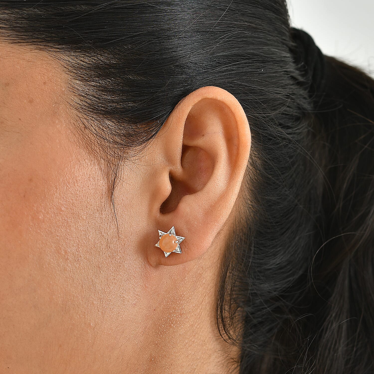 D'Joy Orange Moonstone 2.00 ctw Earrings in Rhodium Over Sterling Silver