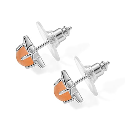 D'Joy Orange Moonstone 2.00 ctw Earrings in Rhodium Over Sterling Silver