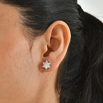 D'Joy White Moonstone 2.00 ctw Earrings in Rhodium Over Sterling Silver
