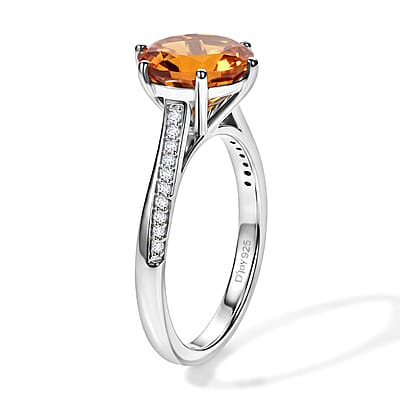 D'Joy Serra Gaucha Citrine and Moissanite 2.50 ctw Ring in Rhodium Over Sterling Silver (Size 6.0)