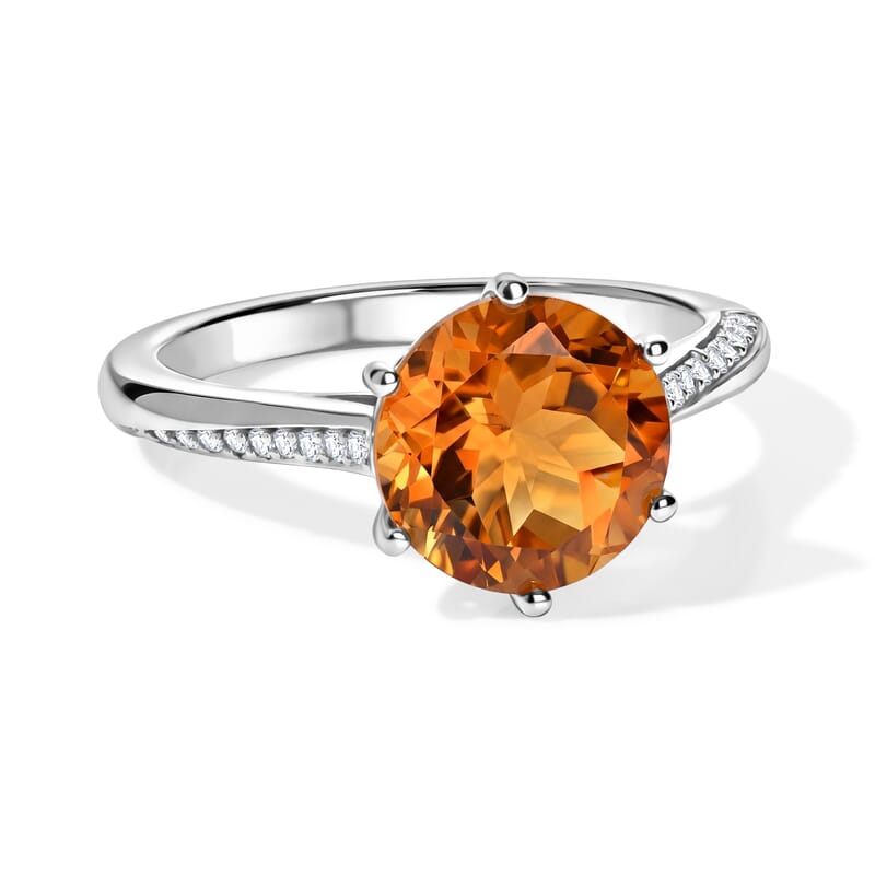 D'Joy Serra Gaucha Citrine and Moissanite 2.50 ctw Ring in Rhodium Over Sterling Silver (Size 8.0)