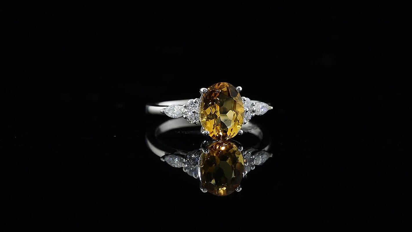 D''Joy Serra Gaucha Citrine, Moissanite Ring in Rhodium Over Sterling Silver (Size 6.0) 1.80 ctw