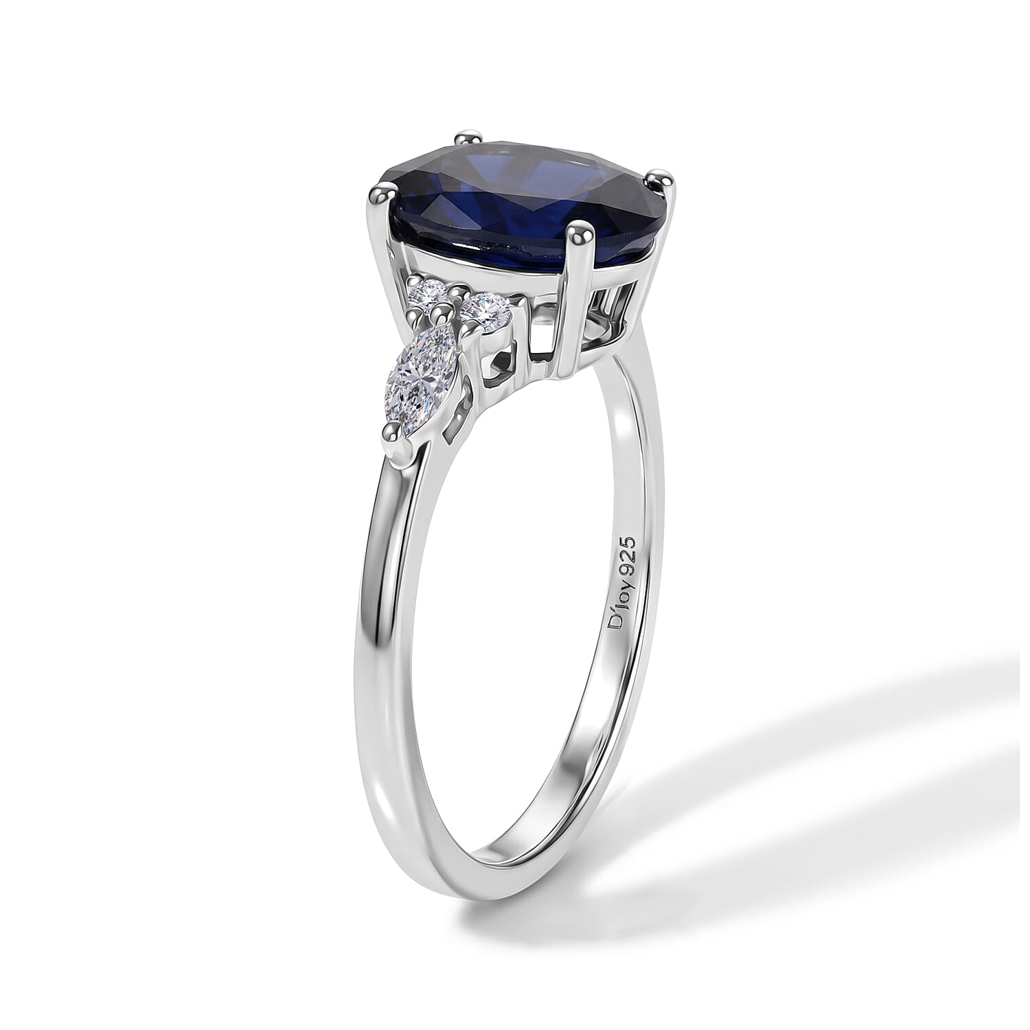 D'Joy Madagascar Blue Sapphire (DF) and Moissanite 2.40 ctw Ring in Rhodium Over Sterling Silver (Size 6.0)