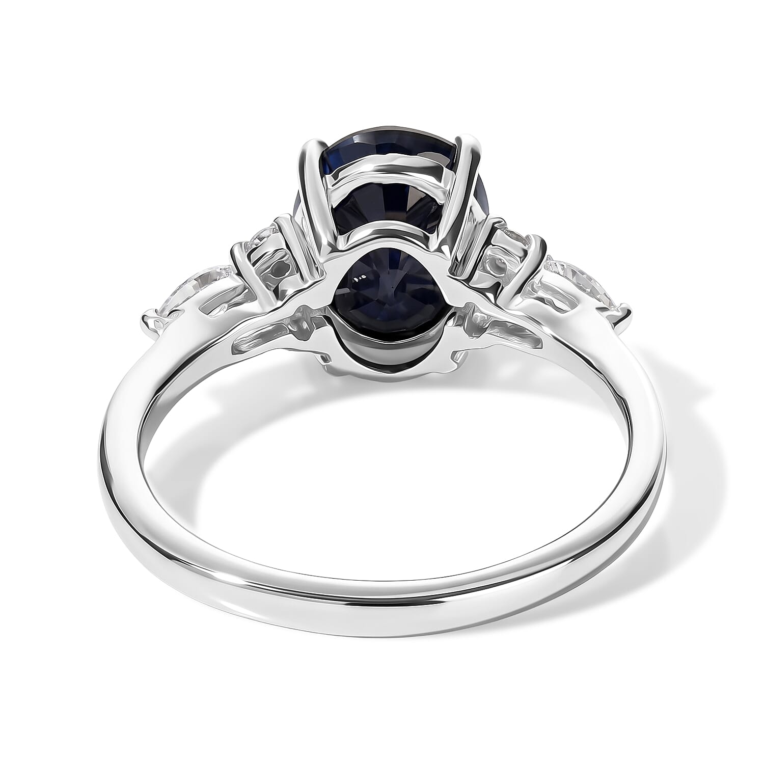 D'Joy Madagascar Blue Sapphire (DF) and Moissanite 2.40 ctw Ring in Rhodium Over Sterling Silver (Size 6.0)