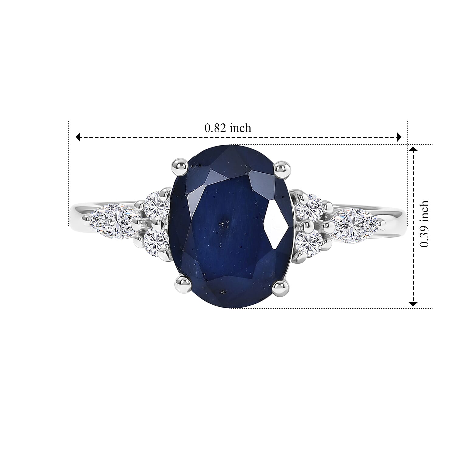 D'Joy Madagascar Blue Sapphire (DF) and Moissanite 2.40 ctw Ring in Rhodium Over Sterling Silver (Size 6.0)
