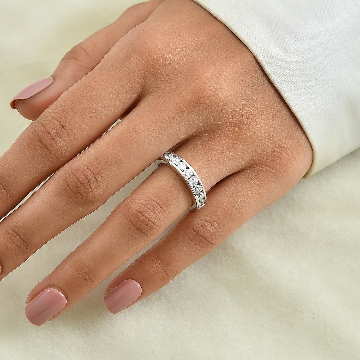 D'Joy Moissanite 0.80 ctw Ring in Rhodium Over Sterling Silver (Size 9.0)