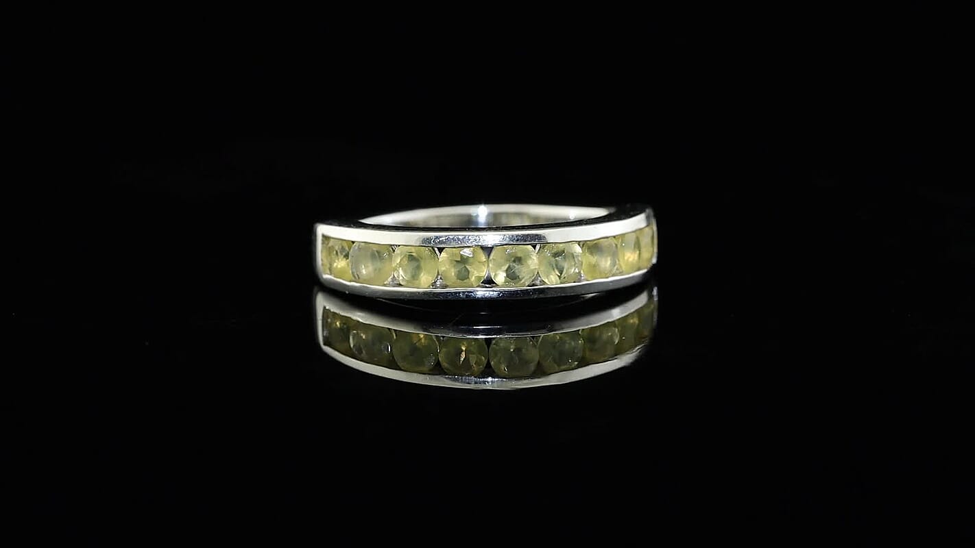 D''Joy Yellow Opal Ring in Rhodium Over Sterling Silver (Size 10.0) 0.75 ctw