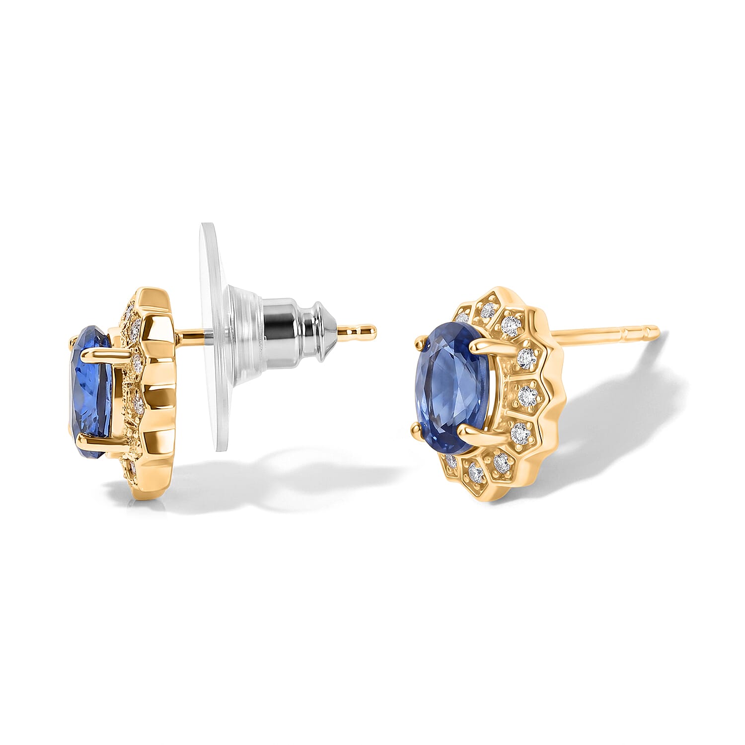 EverTrue Kashmir Kyanite and Moissanite 2.30 ctw Solitaire Stud Earrings in 18K YG Plated