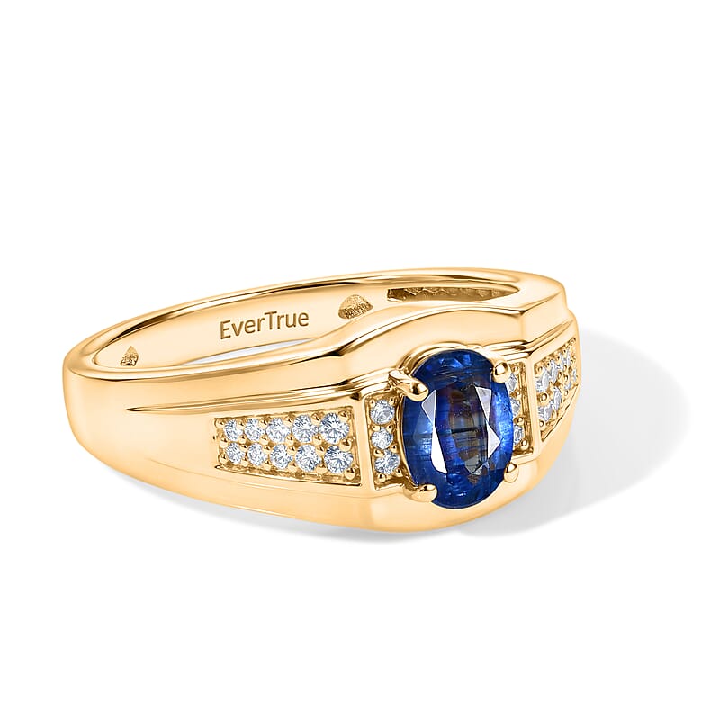EverTrue Kashmir Kyanite and White Zircon 1.40 ctw Ring in 18K YG Plated (Size 11.0)