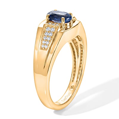 EverTrue Kashmir Kyanite and White Zircon 1.40 ctw Ring in 18K YG Plated (Size 11.0)