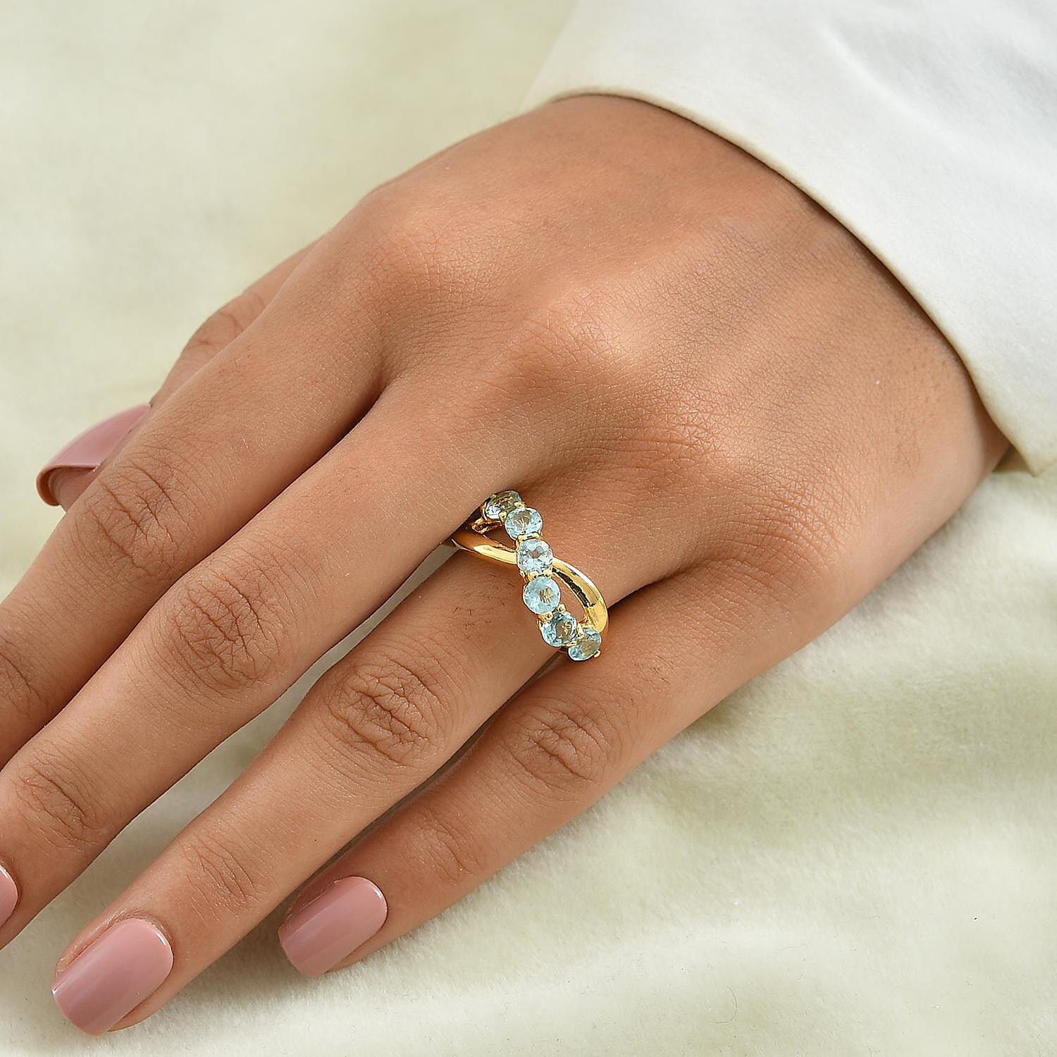 EverTrue Lagoon Apatite 2.50 ctw Infinity Ring in 18K YG Plated (Size 7.0)