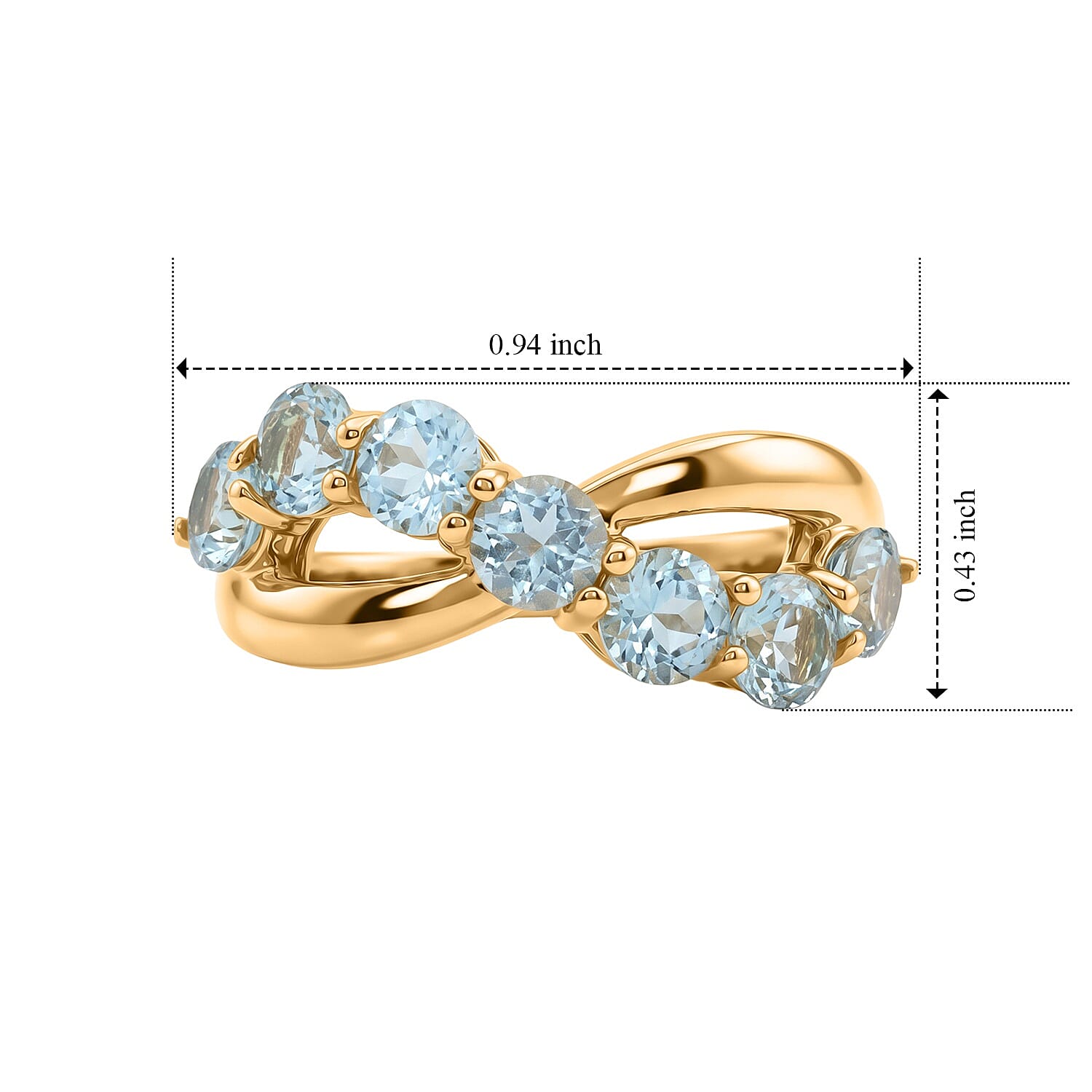 EverTrue Lagoon Apatite 2.50 ctw Infinity Ring in 18K YG Plated (Size 7.0)
