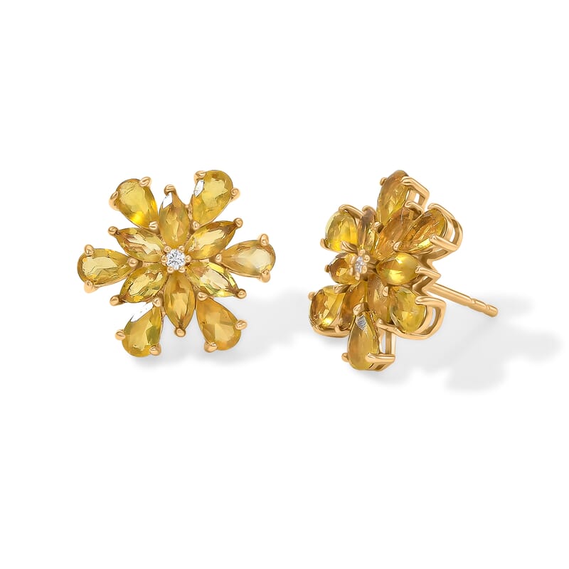 EverTrue Canary Opal and White Zircon 2.25 ctw Earrings in 18K YG Plated