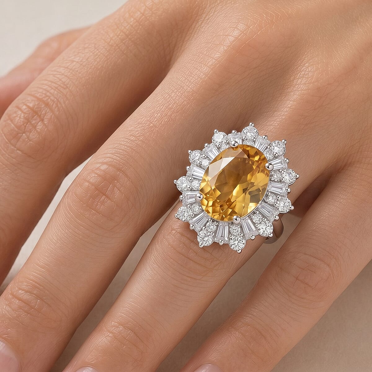D'Joy Yellow Labradorite and Moissanite 6.60 ctw Dawn Empress Ring in Rhodium Over Sterling Silver (Size 7.0) image number 1