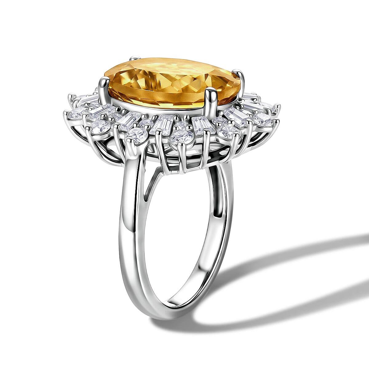 D'Joy Yellow Labradorite and Moissanite 6.60 ctw Dawn Empress Ring in Rhodium Over Sterling Silver (Size 7.0) image number 3