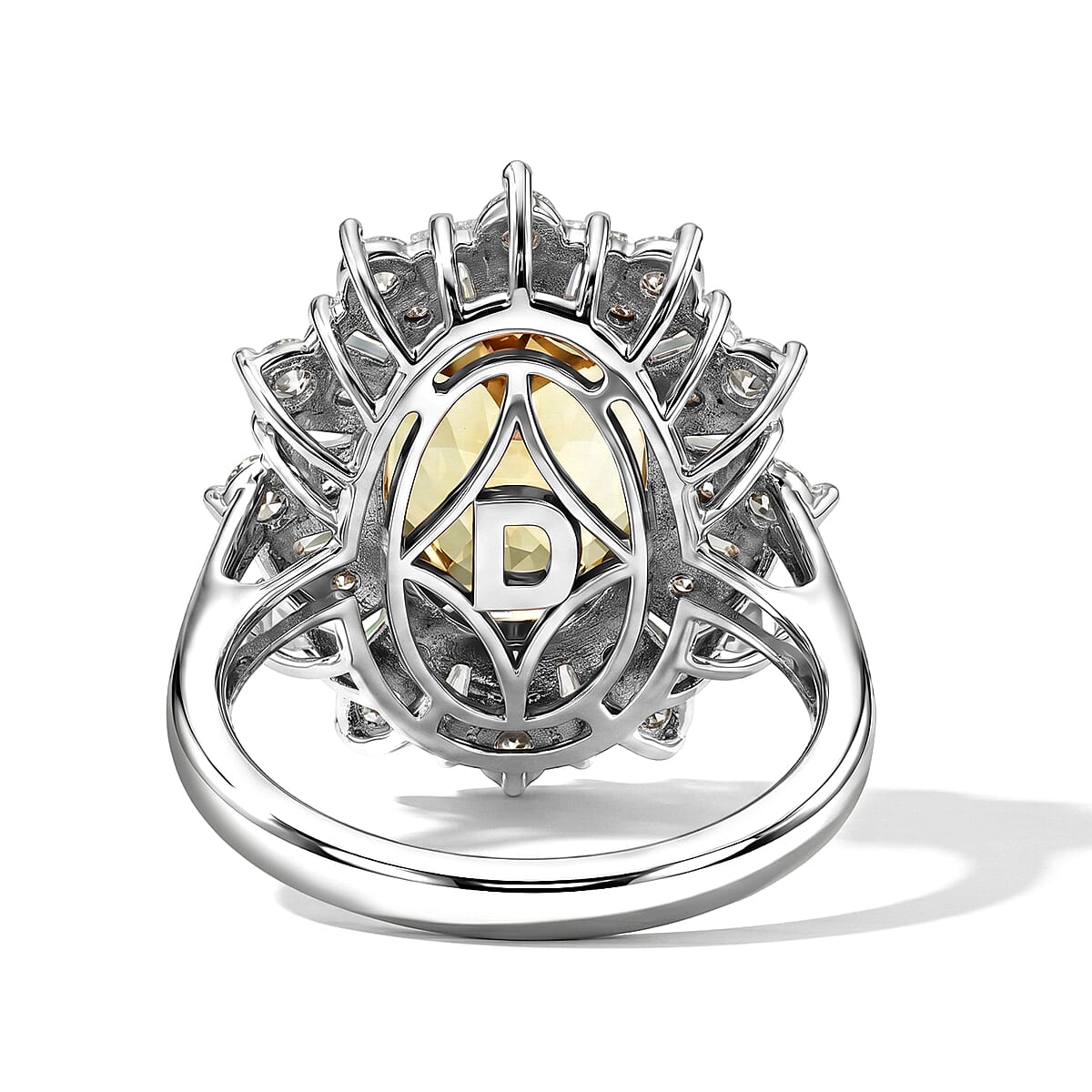 D'Joy Yellow Labradorite and Moissanite 6.60 ctw Dawn Empress Ring in Rhodium Over Sterling Silver (Size 7.0) image number 4