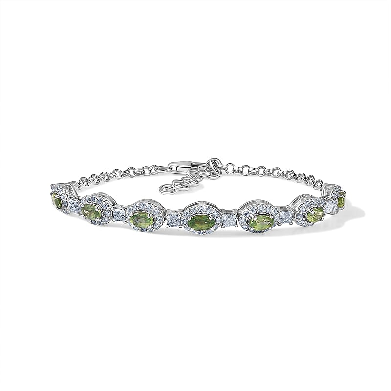 Certified and Appraised D'Joy Premium Milanoa Green Sapphire and Moissanite 3.65 ctw Bracelet in Rhodium Over Sterling Silver (6.5In)