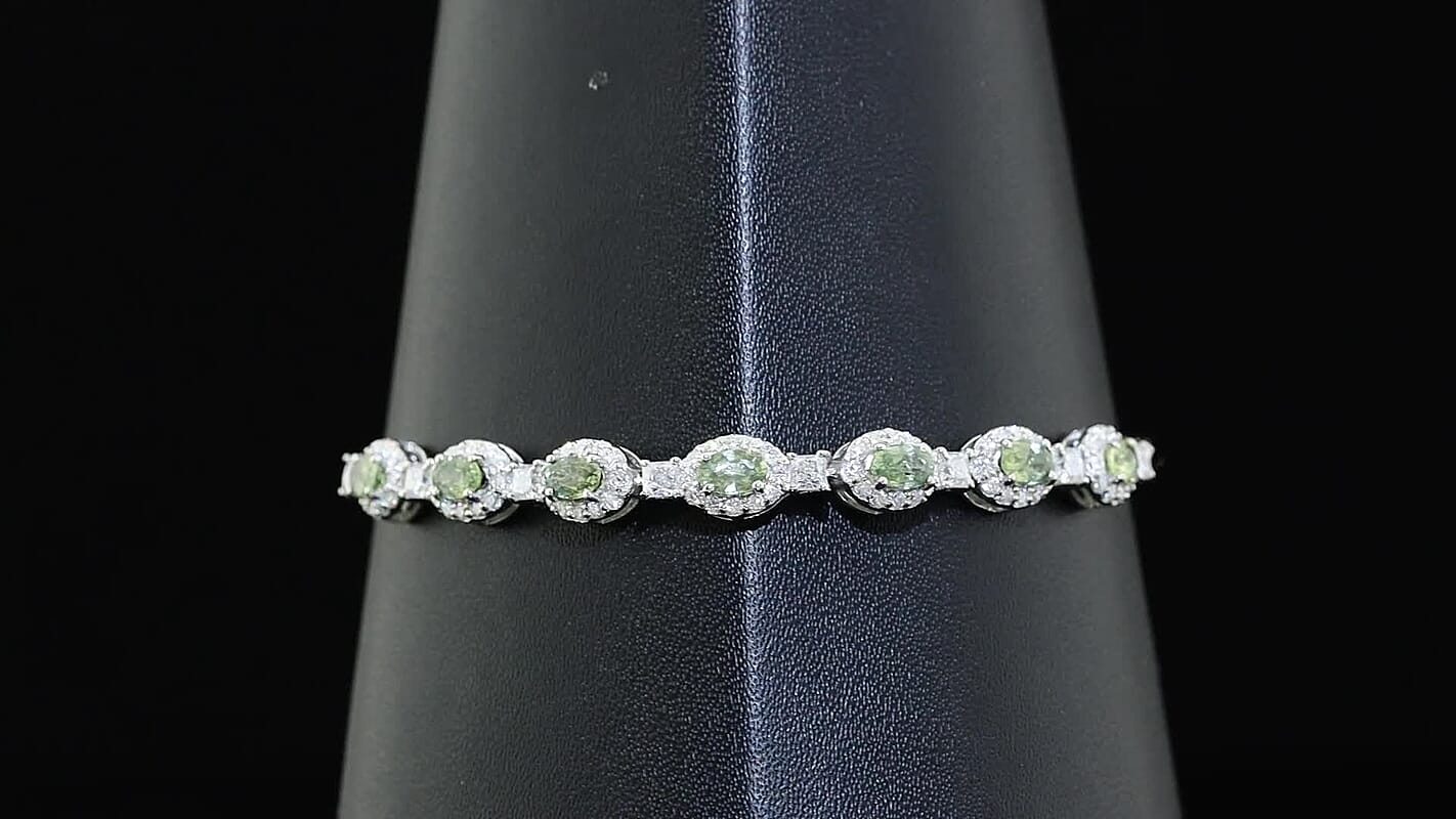 Certified & Appraised D'Joy Premium Milanoa Green Sapphire, Moissanite Bracelet in Rhodium Over Sterling Silver 3.65 ctw