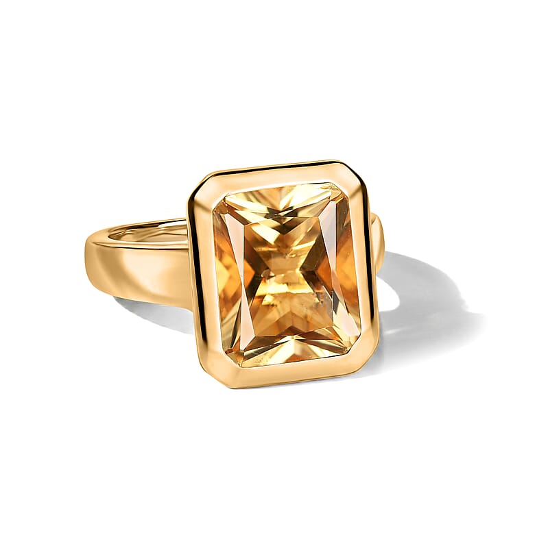 D'Joy Radiant Cut Yellow Labradorite Ring in 18K Vermeil YG Over Sterling Silver (Size 6.0) 4.90 ctw