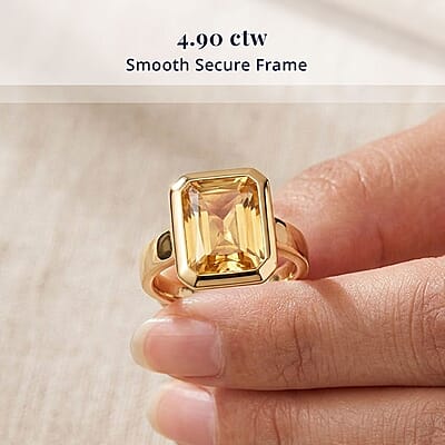 D'Joy Radiant Cut Yellow Labradorite Ring in 18K Vermeil YG Over Sterling Silver (Size 6.0) 4.90 ctw