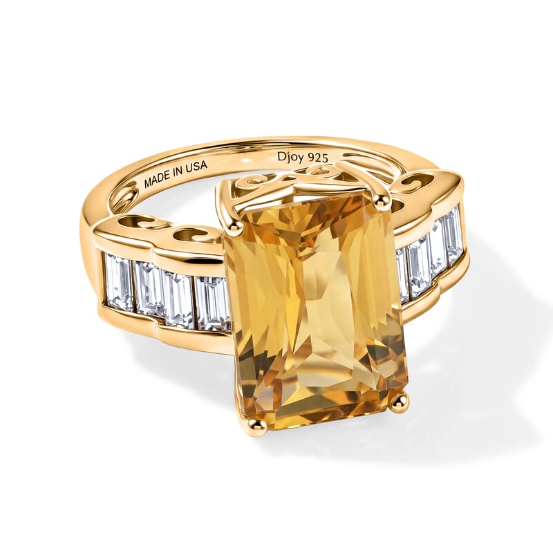 D'Joy Radiant Cut Yellow Labradorite and Moissanite 7.50 ctw Dawn Bridge Ring in 18K Vermeil Yellow Gold Over Sterling Silver (Size 6.0)