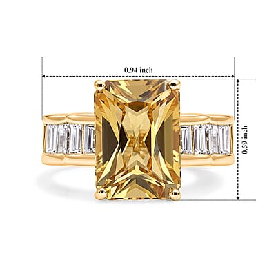 D'Joy Radiant Cut Yellow Labradorite, Moissanite Ring in 18K Vermeil YG Over Sterling Silver (Size 6.0) 7.50 ctw