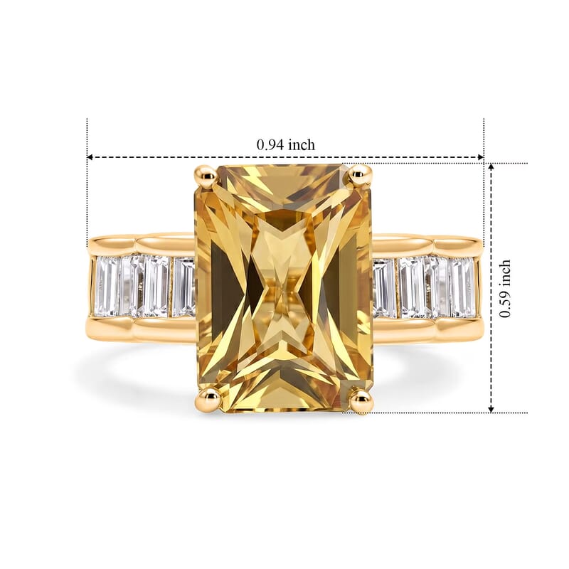 D'Joy Radiant Cut Yellow Labradorite and Moissanite 7.50 ctw Dawn Bridge Ring in 18K Vermeil Yellow Gold Over Sterling Silver (Size 6.0)