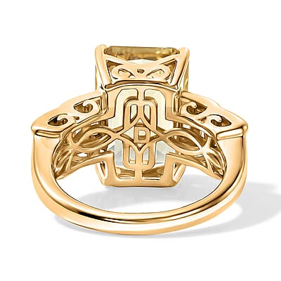 D'Joy Radiant Cut Yellow Labradorite, Moissanite Ring in 18K Vermeil YG Over Sterling Silver (Size 6.0) 7.50 ctw