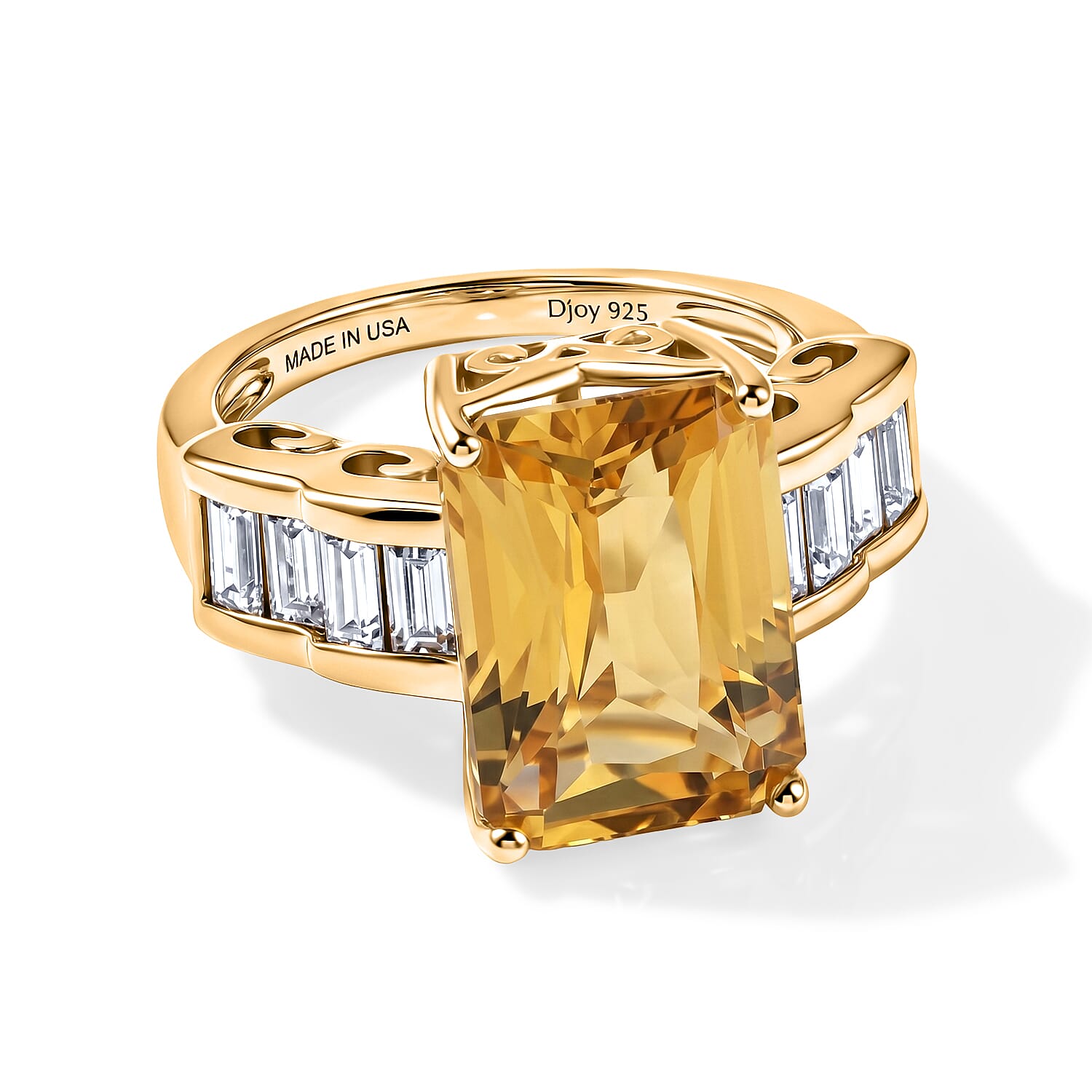 D'Joy Radiant Cut Yellow Labradorite and Moissanite 7.50 ctw Ring in 18K Vermeil Yellow Gold Over Sterling Silver (Size 7.0)