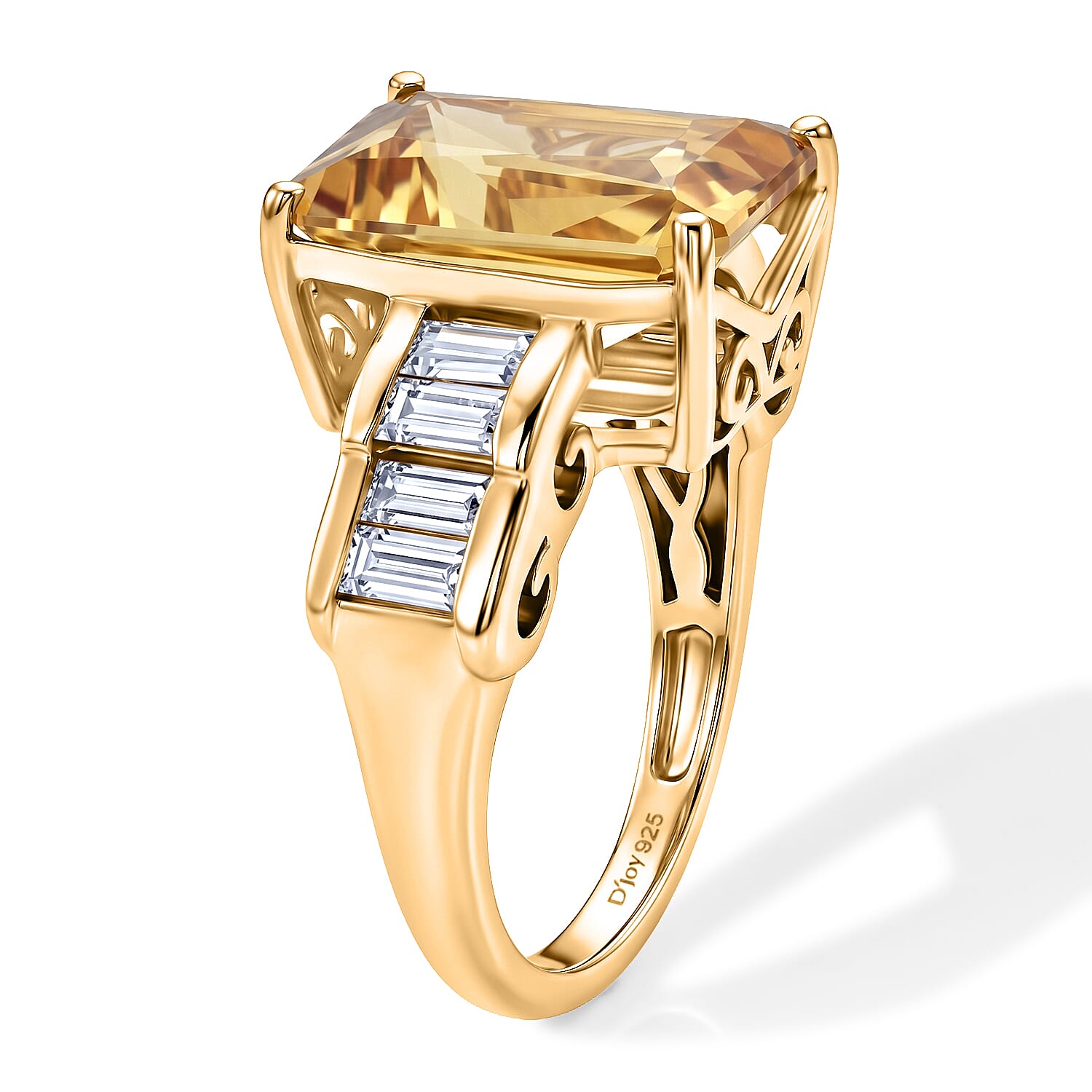 D'Joy Radiant Cut Yellow Labradorite and Moissanite 7.50 ctw Ring in 18K Vermeil Yellow Gold Over Sterling Silver (Size 7.0)