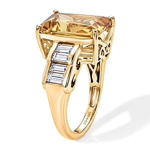 D'Joy Radiant Cut Yellow Labradorite, Moissanite Ring in 18K Vermeil YG Over Sterling Silver (Size 8.0) 7.50 ctw