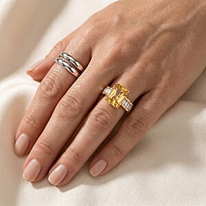 D'Joy Radiant Cut Yellow Labradorite, Moissanite Ring in 18K Vermeil YG Over Sterling Silver (Size 9.0) 7.50 ctw