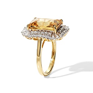 D'Joy Radiant Cut Yellow Labradorite, Moissanite Ring in 18K Vermeil YG Over Sterling Silver (Size 10.0) 7.75 ctw