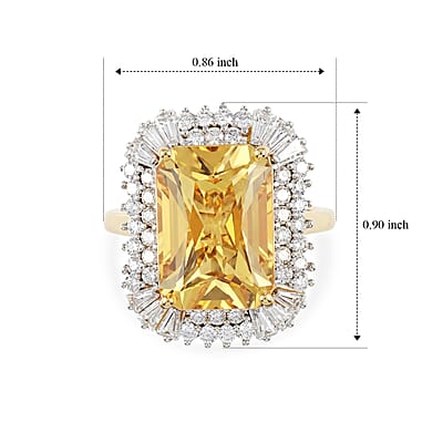 D'Joy Radiant Cut Yellow Labradorite and Moissanite 7.75 ctw Golden Dawn Halo Ring in 18K Vermeil Yellow Gold Over Sterling Silver (Size 6.0)