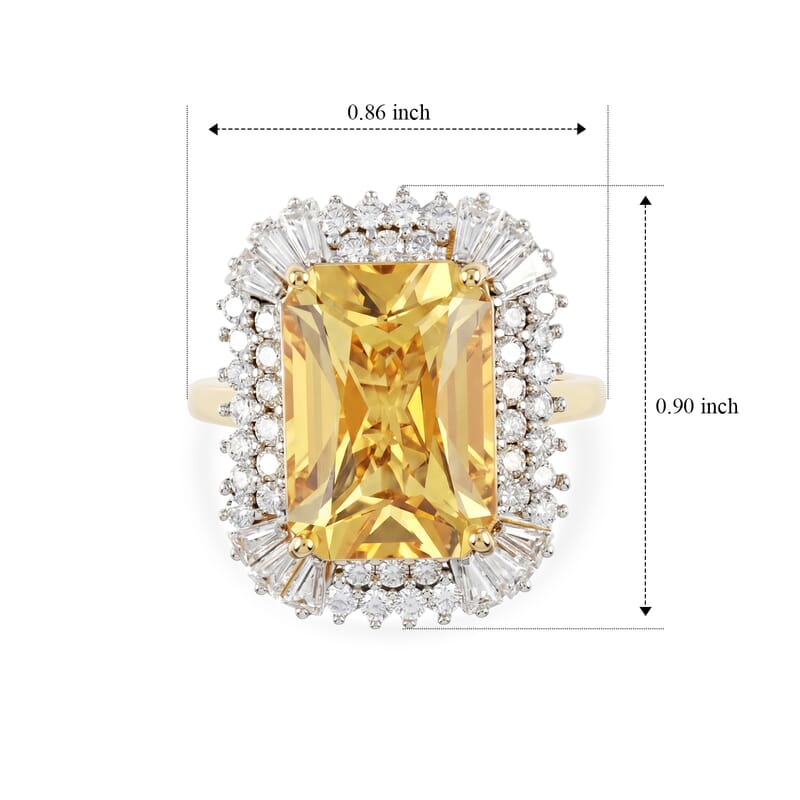 D'Joy Radiant Cut Yellow Labradorite and Moissanite 7.75 ctw Golden Dawn Halo Ring in 18K Vermeil Yellow Gold Over Sterling Silver (Size 6.0)
