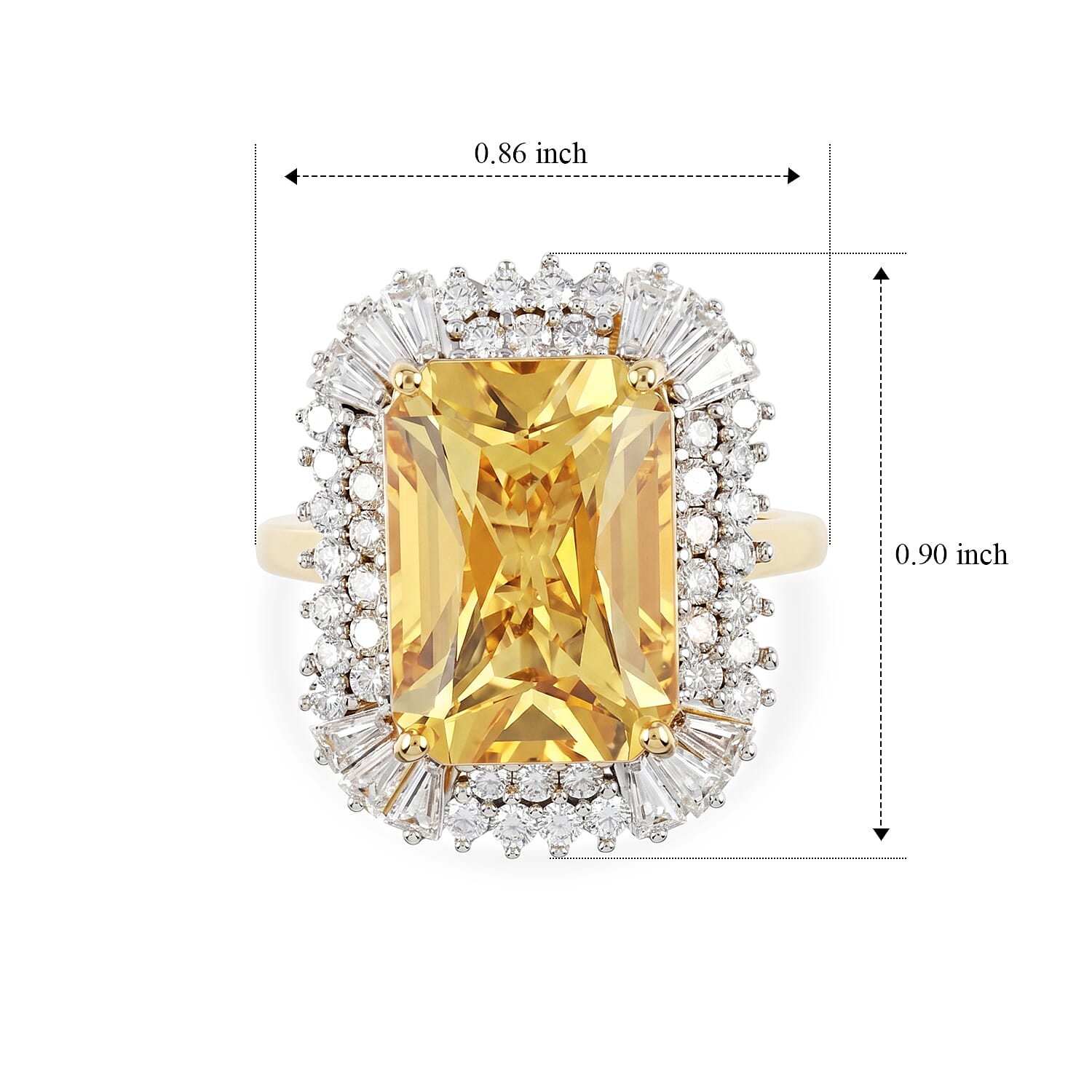 D'Joy Radiant Cut Yellow Labradorite and Moissanite 7.75 ctw Golden Dawn Halo Ring in 18K Vermeil Yellow Gold Over Sterling Silver (Size 7.0)